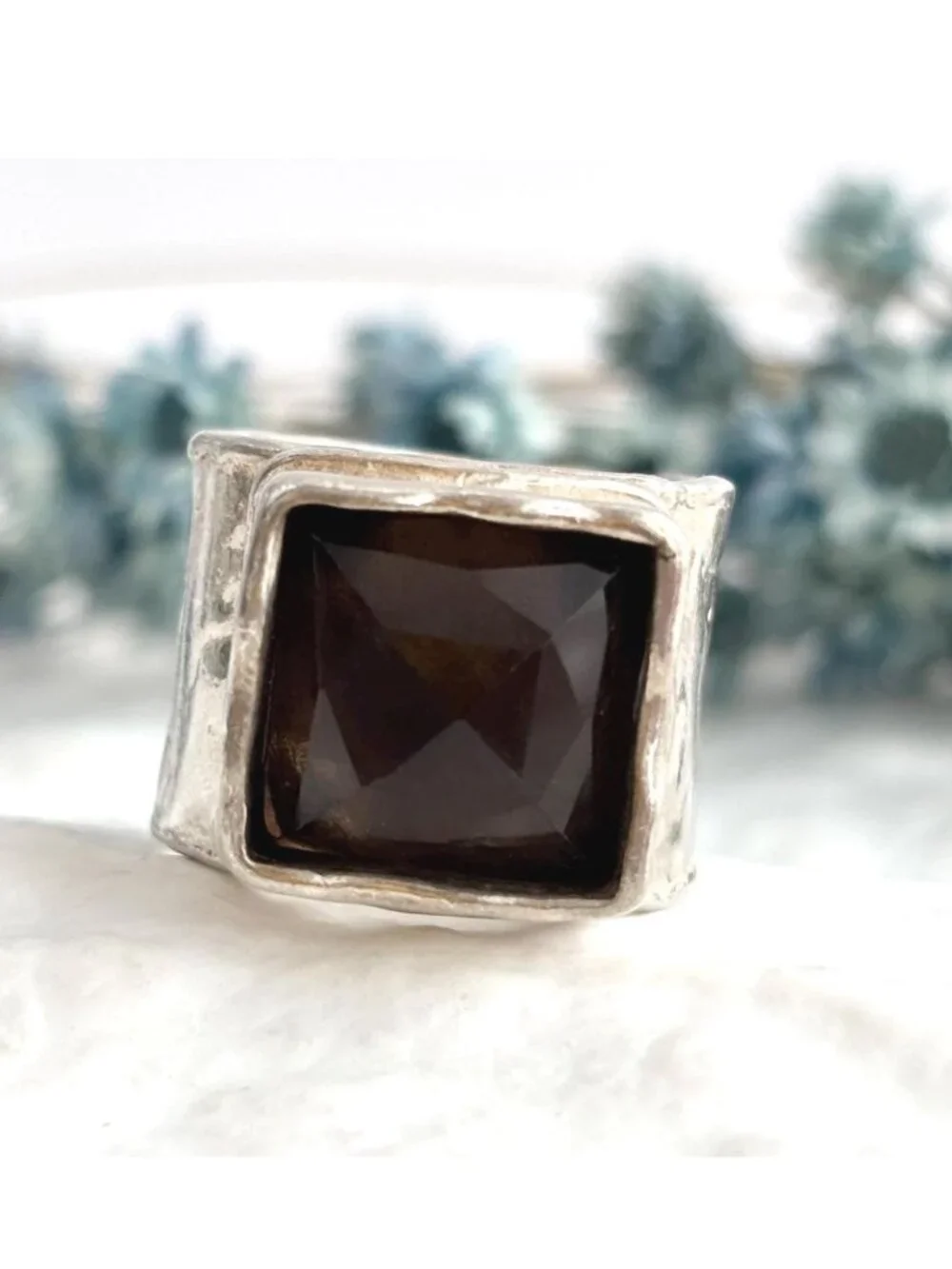 Chunky Smokey Quartz Gemstone Minimalist Sterling Silver 925 Vintage Ring - sz 7